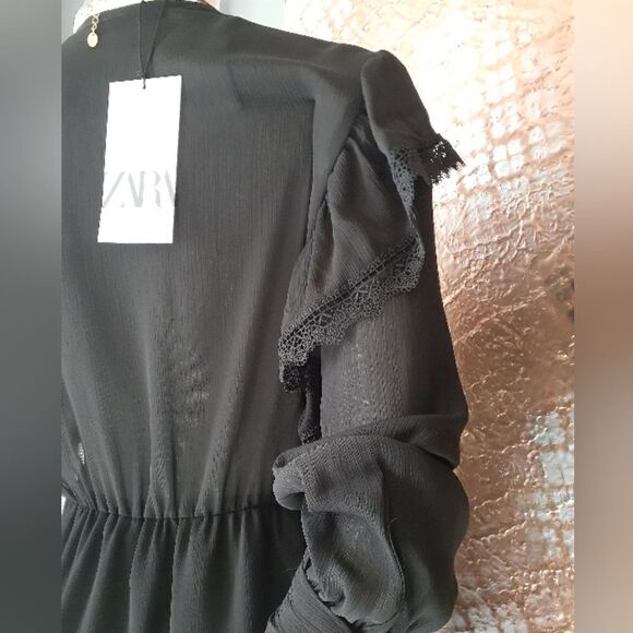 NWT Zara Chiffon and Lace Ruffled Mini Dress - Picture 12 of 12